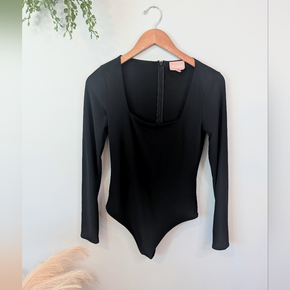 Show Me Your Mumu Black Long-Sleeve Scoop Neck Bodysuit Sz L